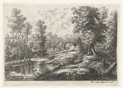 Paesaggio con case e una chiesa circondata da un muro (Cinque paesaggi) da Lucas van Uden