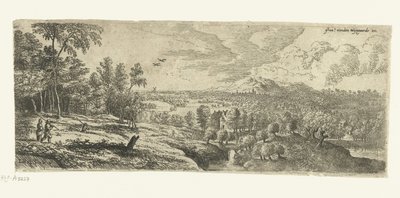 Paesaggio con uomini che portano bastoni (Paesaggi ampi) da Lucas van Uden