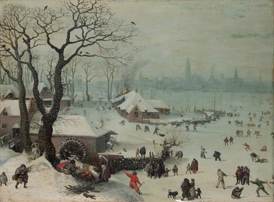 Paesaggio invernale con nevicata vicino ad Anversa da Lucas van Valckenborch