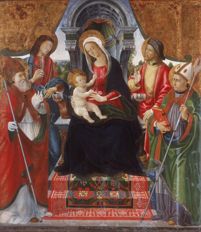 Vergine con Bambino e Santi Nicola, Sebastiano, Rocco e Martino da Lucchese School Late 15th Century