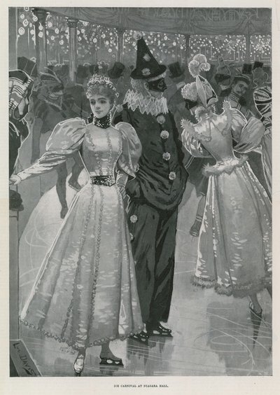 Carnevale sul ghiaccio alla Niagara Hall, Westminster Londra (litografia) da Lucien Davis