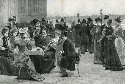 La Camera dei Comuni: Tè sulla terrazza (litografia) da Lucien Davis