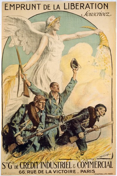 Emprunt de la Liberation, Souscrivez, Sté. Gle. de Crédit Industriel & Commercial, pub. Parigi, c.1917 da Lucien Hector Jonas