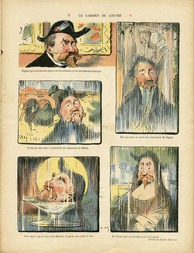 Illustrazione in Le Rire, 20/11/09 - il guardiano del Louvre (incisione) da Lucien Metivet