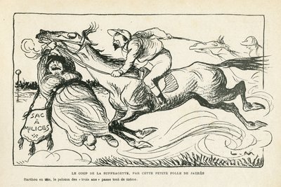 Illustrazione in Le Rire, 28/06/13 Il colpo della suffragetta, di questa piccola pazza di Jaures da Lucien Metivet