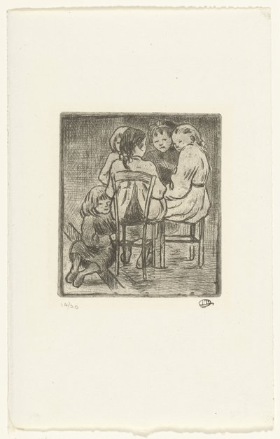 Gruppo di cinque ragazze sedute da Lucien Pissarro