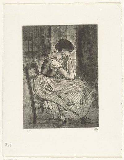 Giovane donna seduta vicino a un camino da Lucien Pissarro