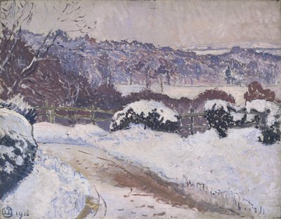 La strada di Dorking, Coldharbour, nella neve da Lucien Pissarro