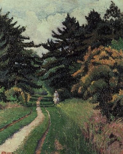 Il bosco di pini a Chipperfield Common da Lucien Pissarro