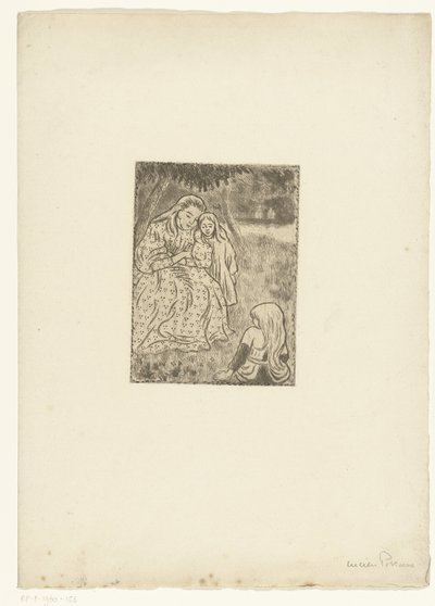 Donna con due ragazze in un prato da Lucien Pissarro