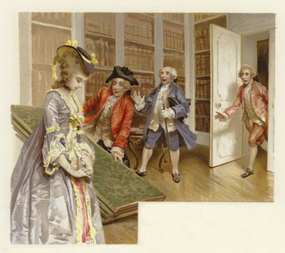 Illustrazione per La scuola della maldicenza (cromolitografia) da Lucius Rossi