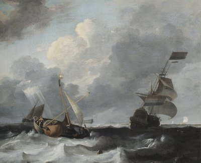 Tempesta al largo della costa con Man o War e barche da pesca da Ludolf Backhuysen