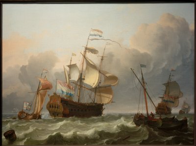 Una nave ammiraglia olandese con uno yacht dietro di essa da Ludolf Backhuysen