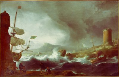 Mare tempestoso su costa montuosa da Ludolf Backhuysen