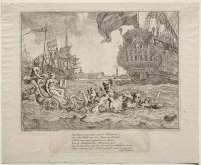 La personificazione di Amsterdam che cavalca il carro di Nettuno da Ludolf Backhuysen