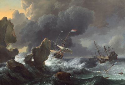 Navi in difficoltà su una costa rocciosa da Ludolf Backhuysen I