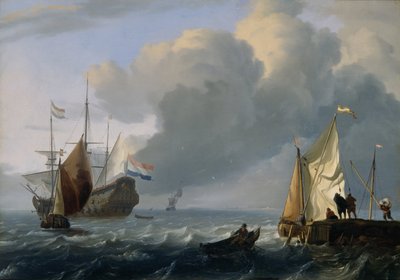 Fregata olandese e altre navi al largo della costa, 1690 circa (olio su tavola di quercia) da Ludolf Bakhuizen