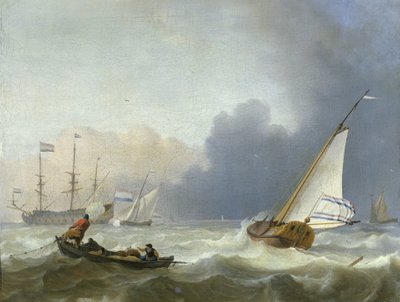 Mare agitato con uno yacht olandese da Ludolf Bakhuysen