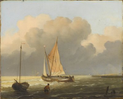Mari al largo della costa, con barca a vela da Ludolf Bakhuysen
