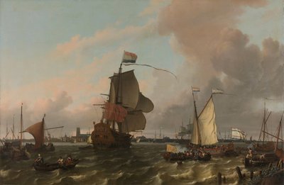 La nave da guerra Brielle sul fiume Mosa al largo di Rotterdam da Ludolf Bakhuysen