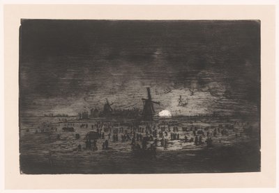 Paesaggio invernale olandese con mulini a vento e pattinatori da Ludovic Napoléon Lepic
