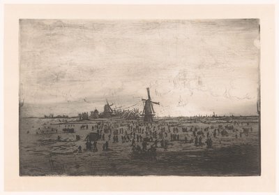 Paesaggio invernale olandese con mulini a vento e pattinatori da Ludovic Napoléon Lepic