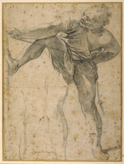 Uomo che tira una corda, la sua gamba sinistra ripetuta una seconda volta da Ludovico Carracci