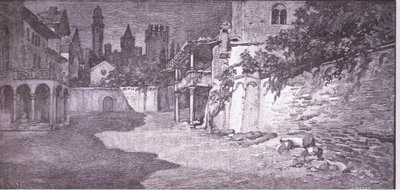 Un luogo aperto adiacente al giardino dei Capuleti, illustrazione da Romeo e Giulietta da Ludovico Marchetti