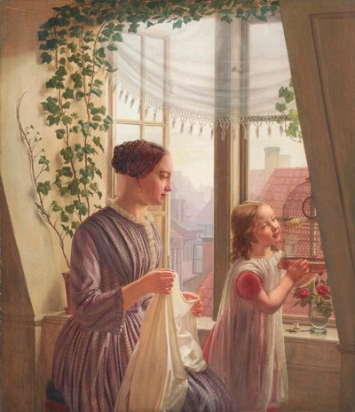 Interno con madre e figlia vicino a una finestra da Ludvig August Smith