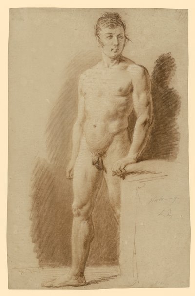 Nudo maschile in piedi, con la mano sinistra appoggiata a un piedistallo da Ludwig Buchhorn