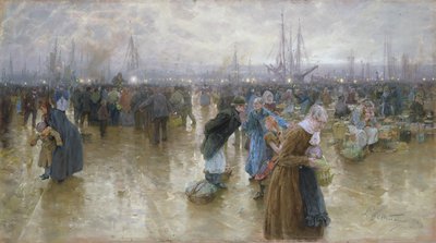 Il Mercato del Pesce ad Altona, 1890 da Ludwig Dettmann