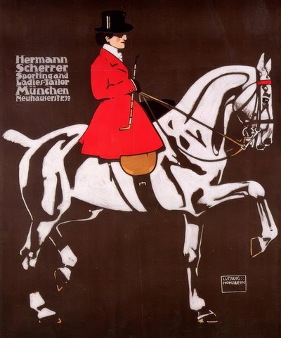 Dama a cavallo in costume da caccia alla volpe in Inghilterra da Ludwig Hohlwein