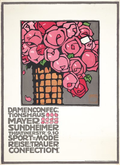 Poster pubblicitario per il negozio femminile Mayer Sundheimer da Ludwig Hohlwein