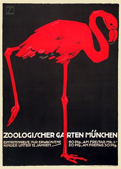 Poster dello zoo con un fenicottero rosso da Ludwig Hohlwein