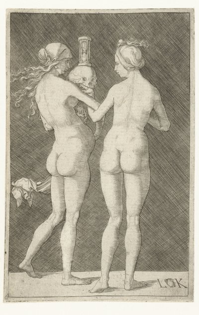 Due donne nude con teschio e clessidra da Ludwig Krug