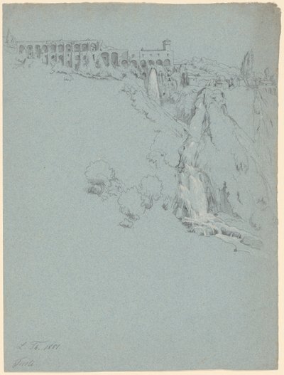 La cascata a Tivoli con la villa di Mecenate da Ludwig Thiersch