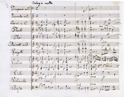 Pagina di spartito della Sinfonia n. 1 in Do maggiore del compositore tedesco Ludwig van Beethoven (1770-1827) (1799-1800) Milano Biblioteca del Conservatorio da Ludwig van Beethoven