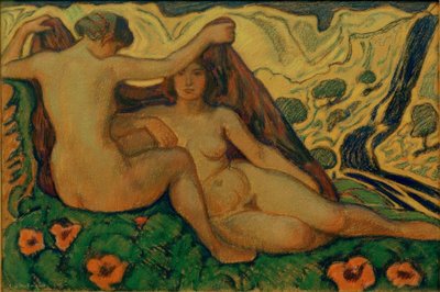 Due nudi in paesaggio italiano da Ludwig von Hofmann
