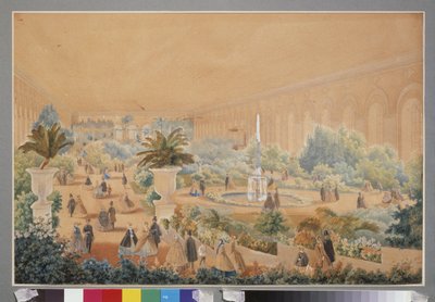 Esposizione di fiori al maneggio di Mosca. Opera di Luigi Premazzi (1814-1891), acquerello e gouache su carta da Luigi Premazzi