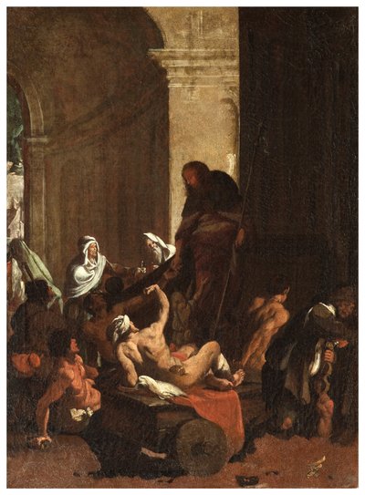 Transetto nord, Altare di San Rocco 1635, 45, Genovesino 1645, Distribuzione dei beni ai poveri, dipinto in basso a sinistra da Luigi Miradori