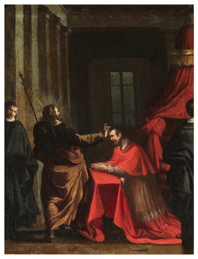 Transetto nord, Altare di San Rocco 1635-1645, Genovesino 1645, Signatura del Cardinale (dettaglio) da Luigi Miradori
