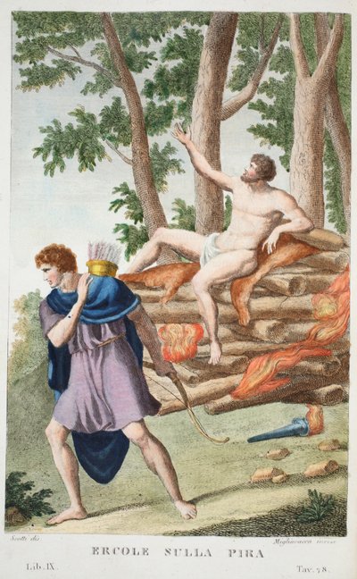 Ercole sulla pira, Libro IX, illustrazione dalle Metamorfosi di Ovidio, Firenze, 1832 da Luigi Ademollo