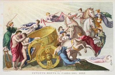 Fetonte monta il carro del Sole, Libro II, illustrazione dalle Metamorfosi di Ovidio, Firenze, 1832 da Luigi Ademollo