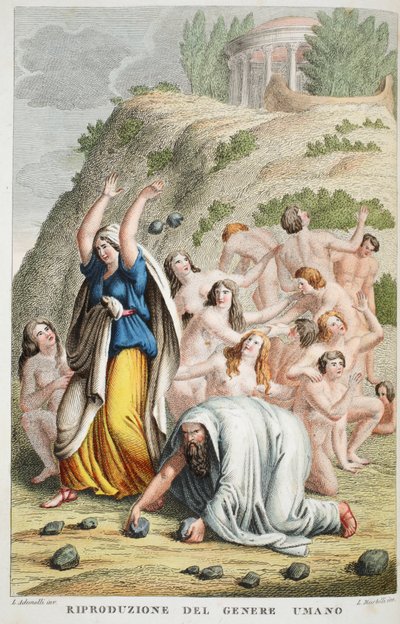 Restaurazione della razza umana o Riproduzione del genere umano, Libro I, illustrazione dalle Metamorfosi di Ovidio, Firenze, 1832 da Luigi Ademollo