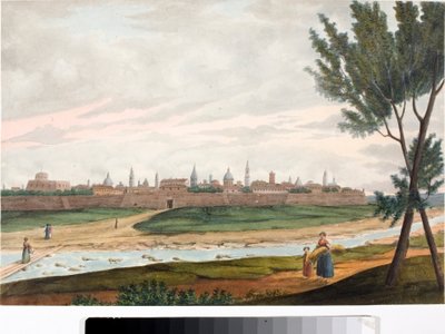 Veduta di una città murata, probabilmente Lucca in Toscana da Luigi Garibbo
