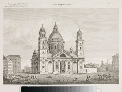Veduta della Basilica di Santa Maria Assunta di Carignano a Genova (incisione) da Luigi Garibbo