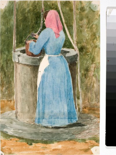 Donna del popolo che attinge acqua dal pozzo da Luigi Garibbo