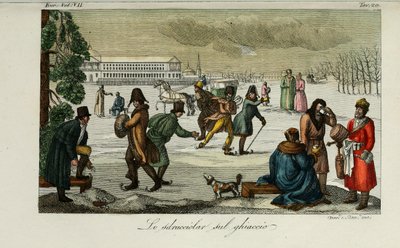 Pista di pattinaggio. Illustrazione da Il costume antico e moderno o storia del governo di Giulio Ferrario, 1831 da Luigi Giarrè
