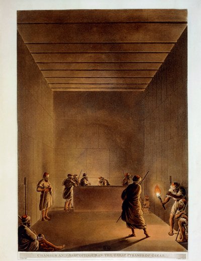 Egitto, Stanza e sarcofago della Grande Piramide di Giza, incisione da "Vedute" di Luigi Mayer da Luigi Mayer