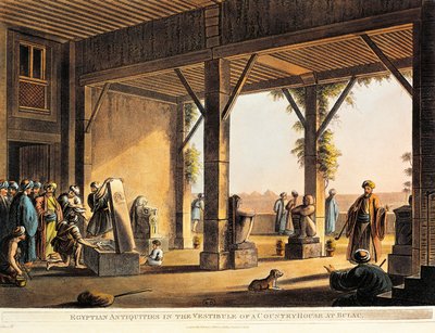 Antichità egiziane nel cortile di una casa di Boulaq da Views in Egypt, incisione da Luigi Mayer